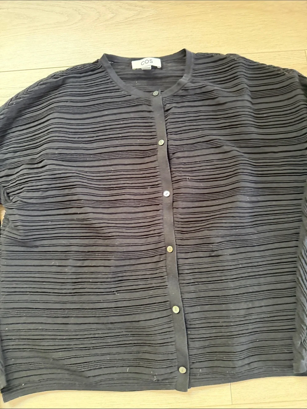 COS Black Ribbed-Texture Button Cardigan. Size Large - Picture 3 of 5